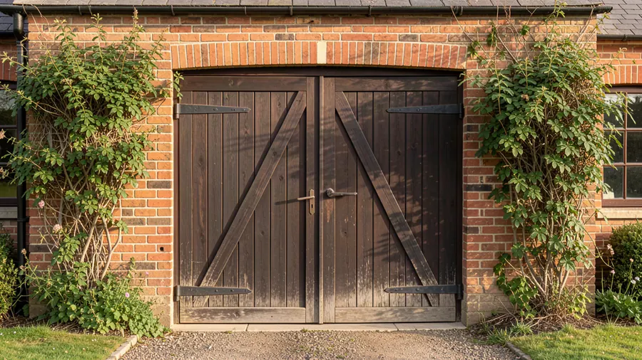 A timber up and over garage door on a Bournemouth home: the classic one-piece style